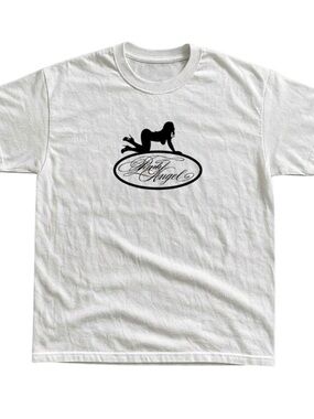 White 'Dirty Angel' Graphic Tee with Black Silhouette